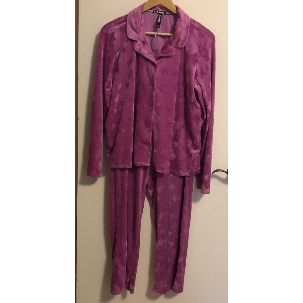 Steve Madden 2 Piece Pajama Set Women's Size Large Pink Stars Soft Cozy